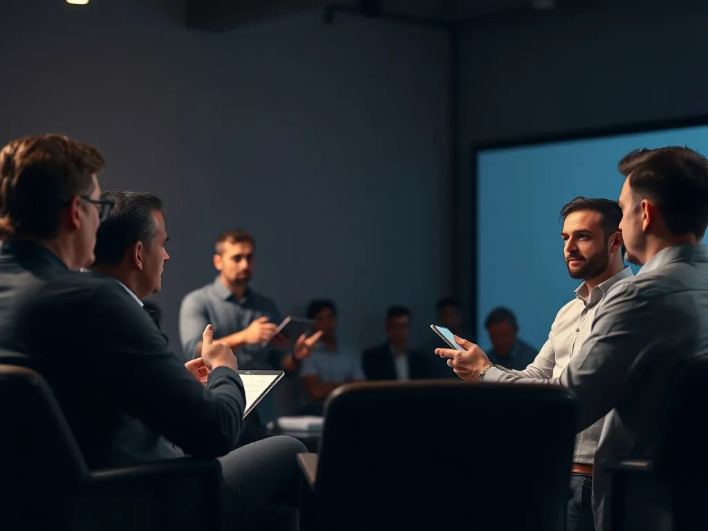 Scene of entrepreneurs pitching to investors, highlighting presentation and interaction, photorealistic, high quality lighting