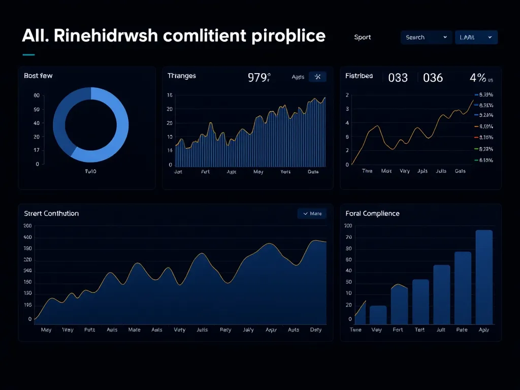 AI-driven financial compliance analytics dashboard, showing graphs, trends, and data points without any text, professional and sleek design