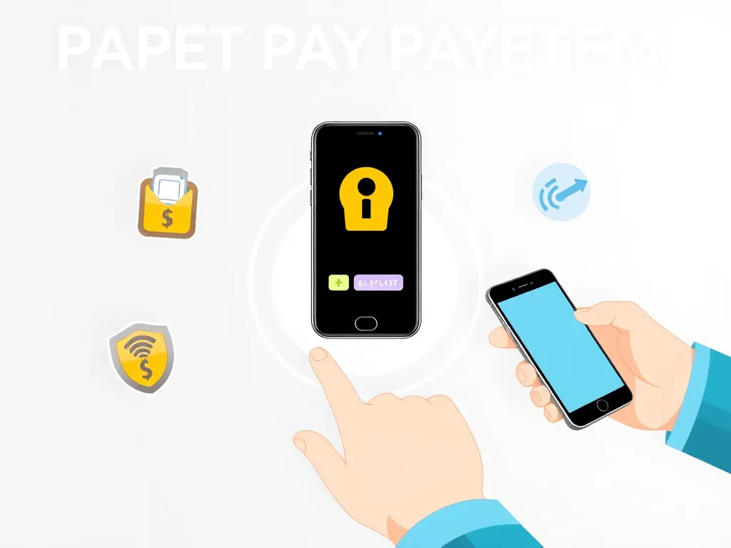 Detailed graphic showing digital payment system with mobile devices and touchless transactions, emphasizing security and efficiency