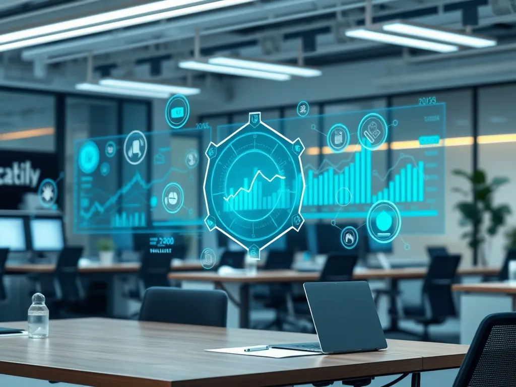 AI-driven asset management with smart algorithms, financial strategic data analytics, realistic office setting