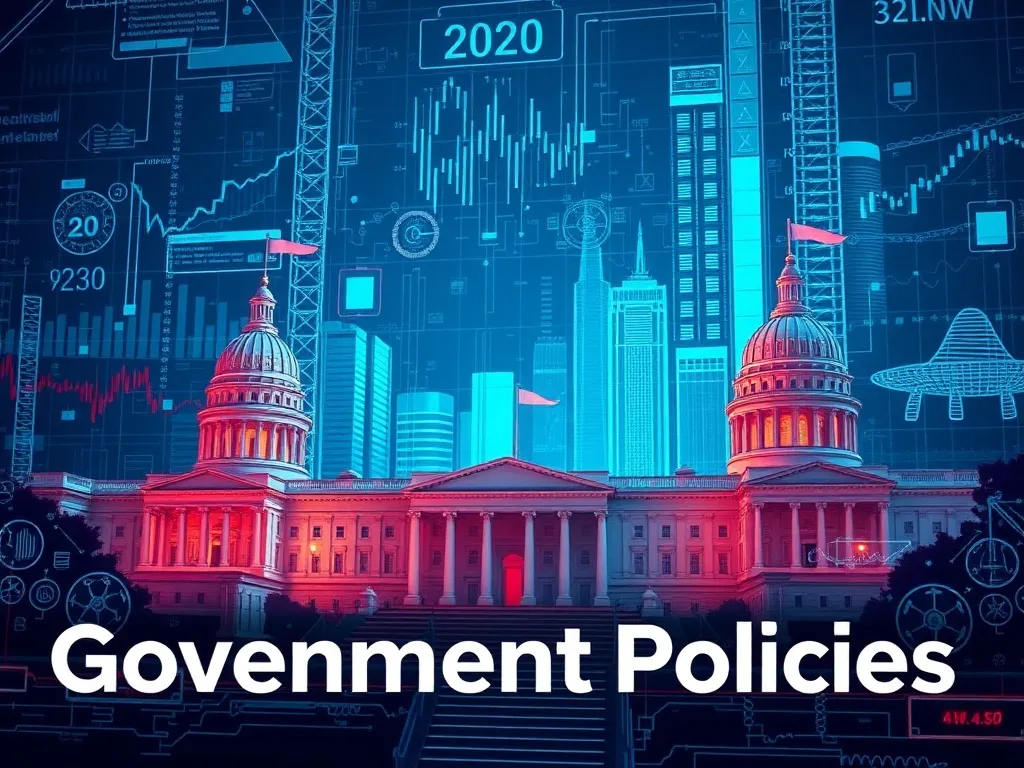 Government policies visual with financial technology elements, modern legislative atmosphere, high tech representation