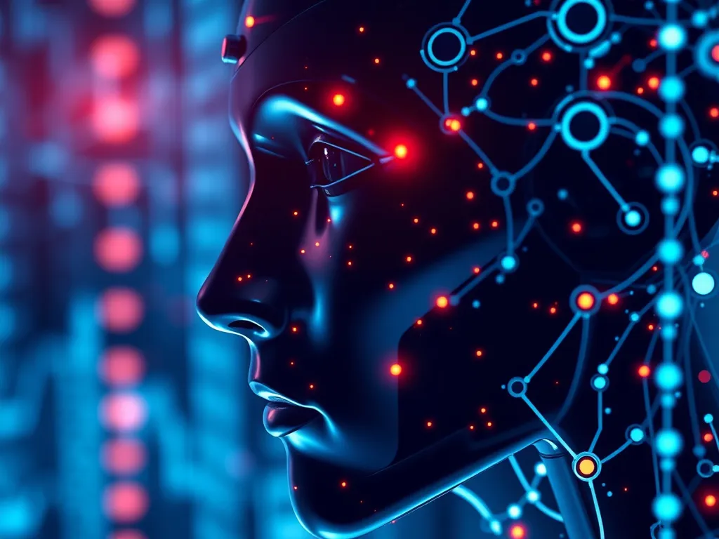 Close-up of advanced AI algorithms working on financial data analysis, showing digital neural networks and data connections, cyber color scheme