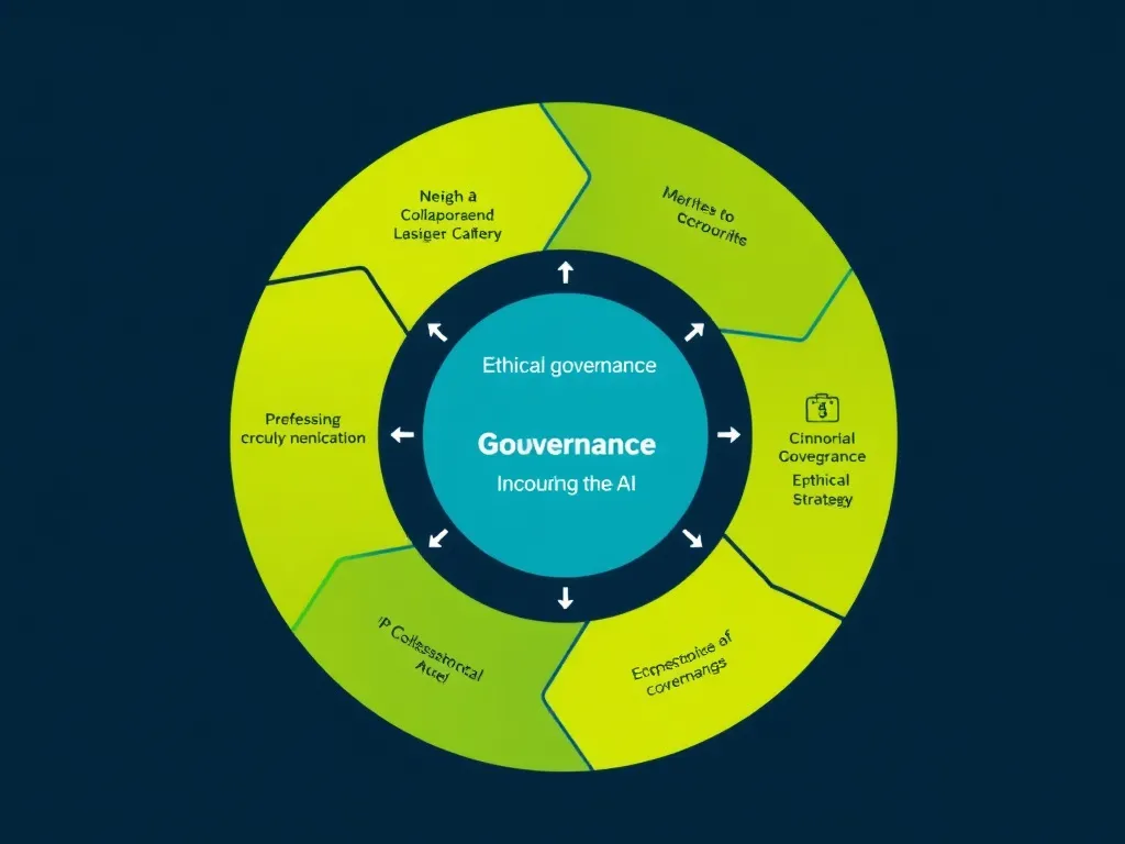 Diagram of ethical and governance strategies incorporating AI for financial institutions, showcasing collaboration and security