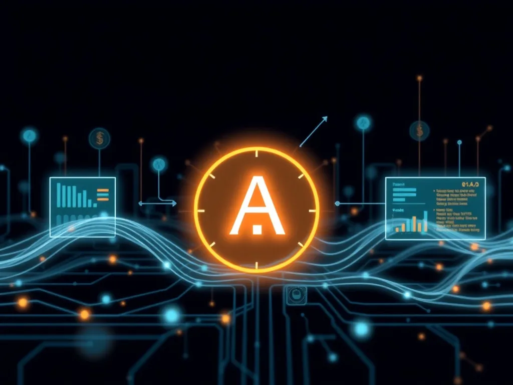 Illustration of AI-driven compliance monitoring system with digital data flows, showing real-time transaction oversight