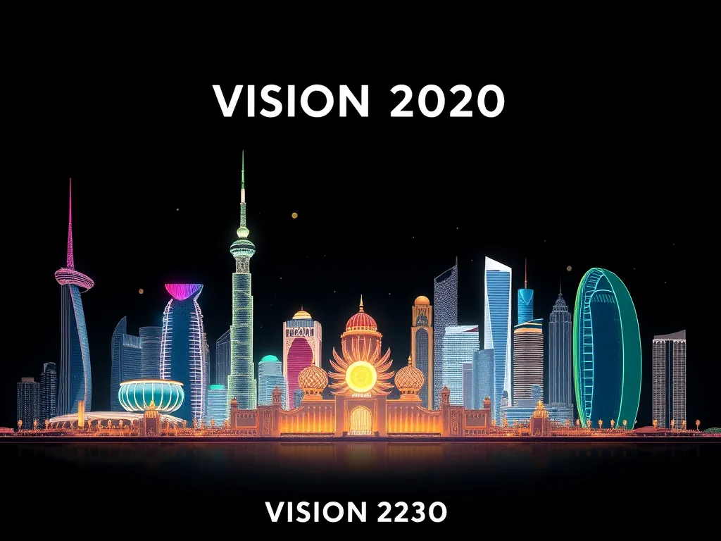 Saudi Arabian landmarks like Riyadh skyline integrated with digital elements representing AI and technology, showcasing the Vision 2030 theme