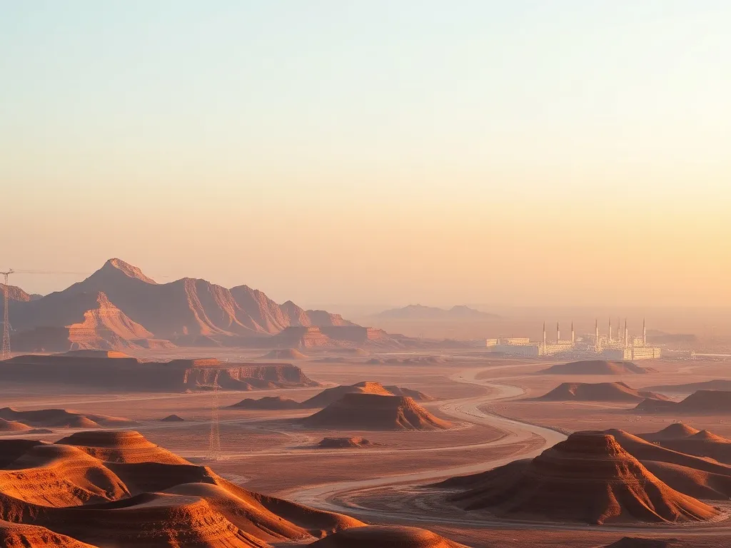 Saudi Arabian landscape with digital innovation, smart technology in business, futuristic approach, enhancing corporate transparency and governance Saudi Arabian landscape with digital innovation, smart technology in business, futuristic approach, enhancing corporate transparency and governance