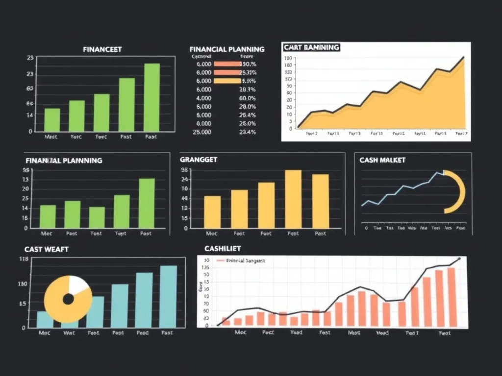 Detailed financial planning charts and graphs, with emphasis on budget forecasting and cash flow management, professional setup