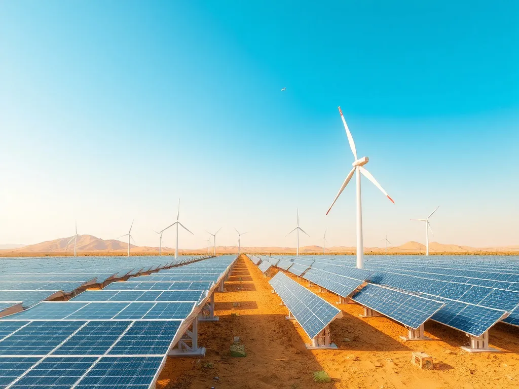 Renewable energy and sustainability projects, solar panels, wind turbines, environmental focus, Saudi Arabia