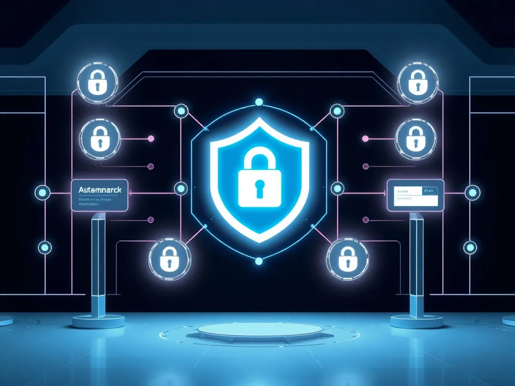 Conceptual futuristic image showing secure digital finance with automated AI checking systems, minimalistic and sophisticated, high quality